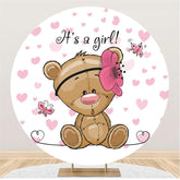 Lofaris Pink Butterfly Bear Round Its A Girl Baby Shower Backdrop
